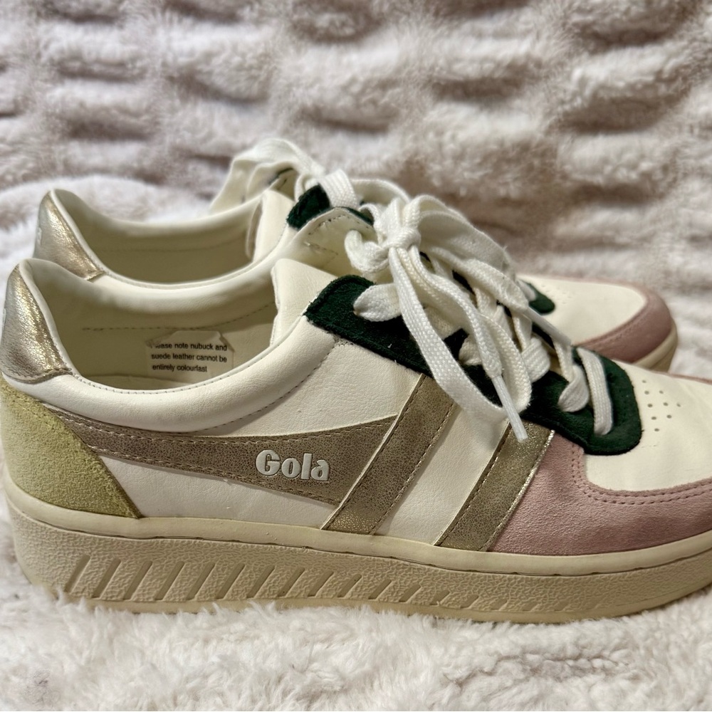 Gola Women's White Pink Green Metallic Accent Sneakers